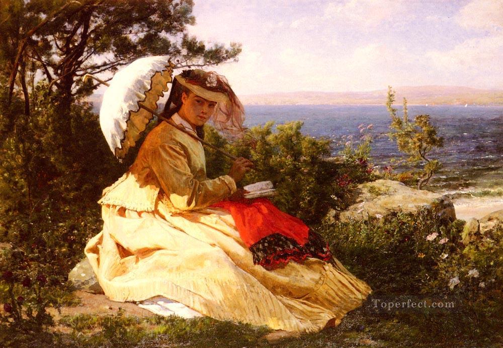 La Femme A Lmbrelle countryside Realist Jules Breton Oil Paintings